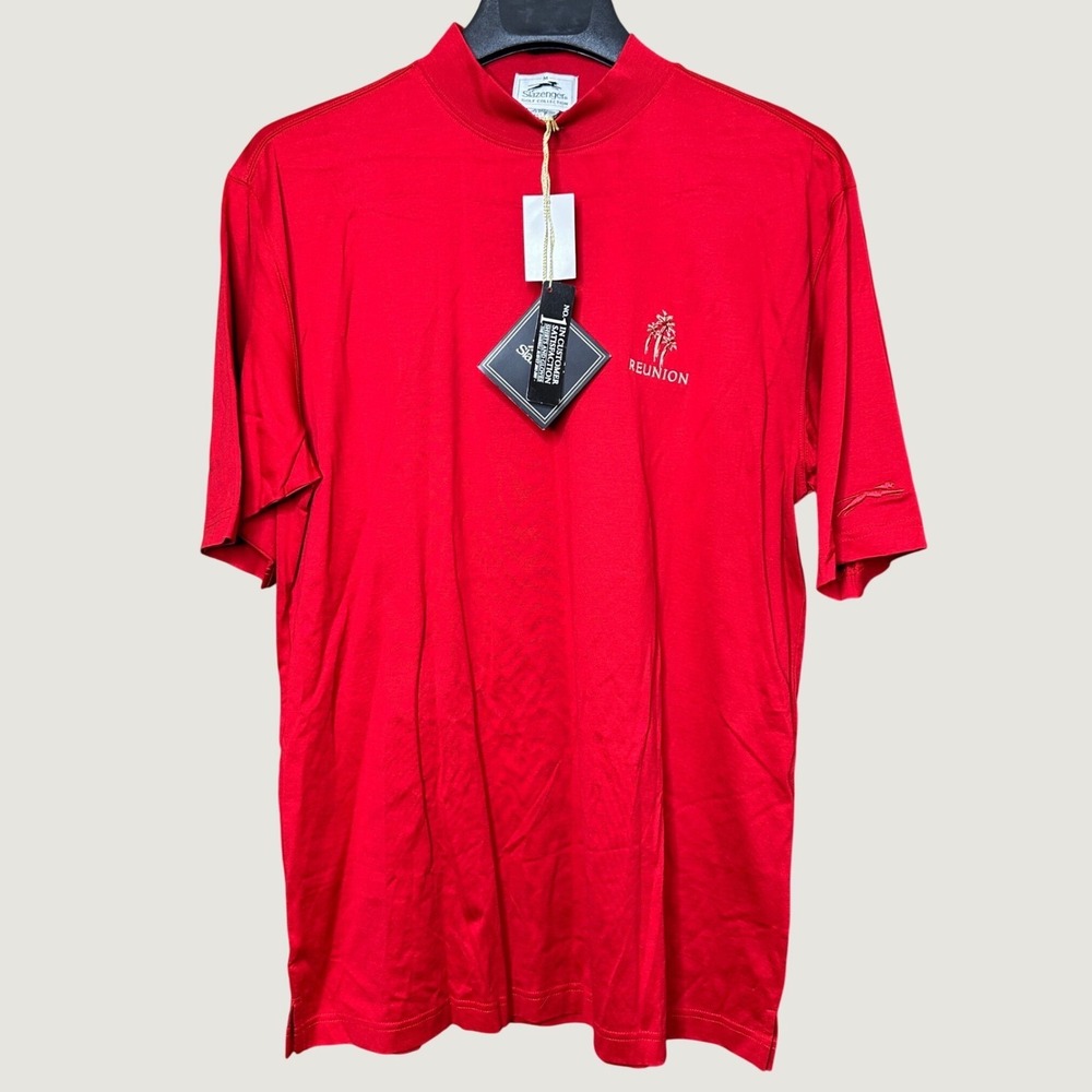 NWT Slazenger Golf Collection Men Red Mock Neck Mercerized Cotton Polo Reunion M